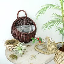 Creative wall hanging flower basket rattan weaving straw weaving wicker flower pot wall hanging hanging basket pothos flower pot wall decoration hand-woven