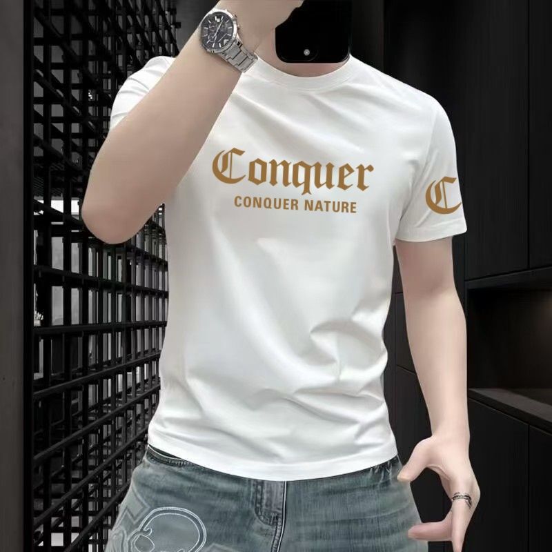 European Trendy Brand Light Luxury Fashion Letter Print Short-Sleeve T-Shirt for Young Men Versatile Half-Sleeve Top Men's T-Shirt