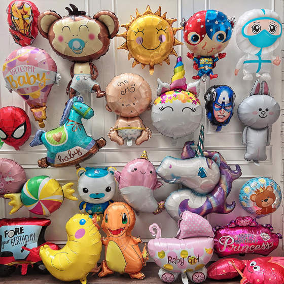 速发卡通铝膜气球儿童新年手持棒充气汽球头饰地推生日小礼品摆摊