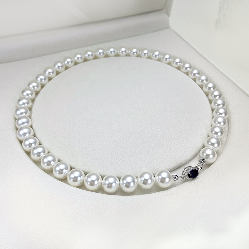 Ni Ni 同じスタイル 925 シルバー ウィンザー サファイア オーストラリア ホワイト パール ネックレス ネックレス セーター チェーン 女性 軽量 高級 10mm フル パール チェーン
