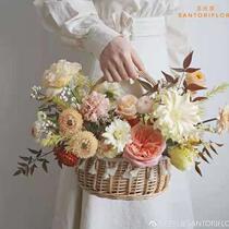 Hand-held flower blue flower arrangement floral rattan weaving wicker wedding flower girl photo props fruit picnic basket