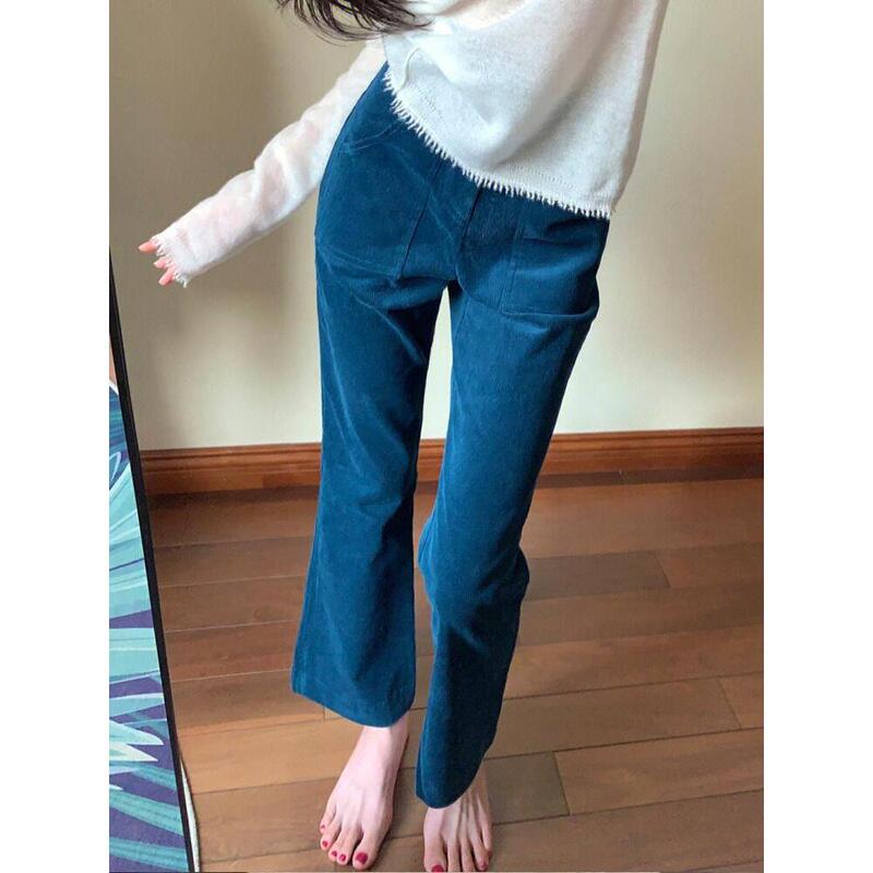 2026 Spring and Autumn Collection: Stunning Peacock Blue Corduroy Pants, Royal Blue Nine-Point Slightly Flared Corduroy Pants, Klein Blue