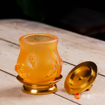 Quick-release ancient glass lotus water supply o cup household Guanyin holy water cup copper alloy with lid and detailed carving