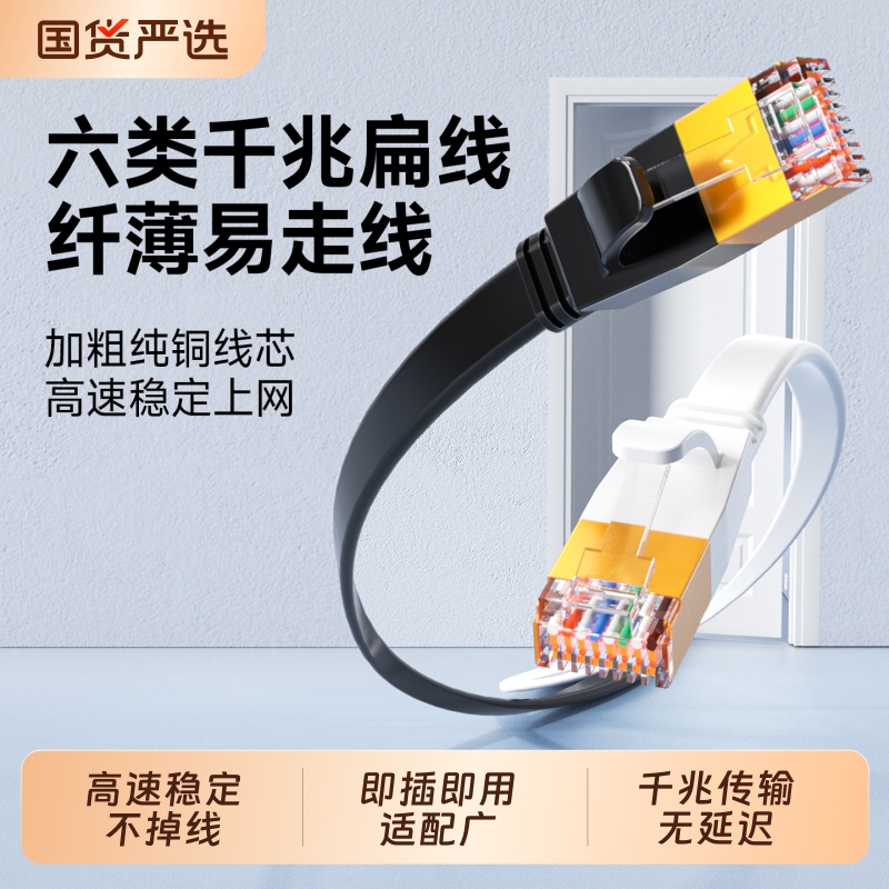 Category 6 Gigabit Ethernet Flat Cable, Ultra-Thin Pure Copper Core, High-Speed Broadband Network Cable for Home Use, 10 Gigabit Computer Copper Cable Category 6 Gigabit Ethernet Flat Cable, Ultra-Thin Pure Copper Core, High-Speed Broadband Network Cable for Home Use, 10 Gigabit Computer Copper Cable