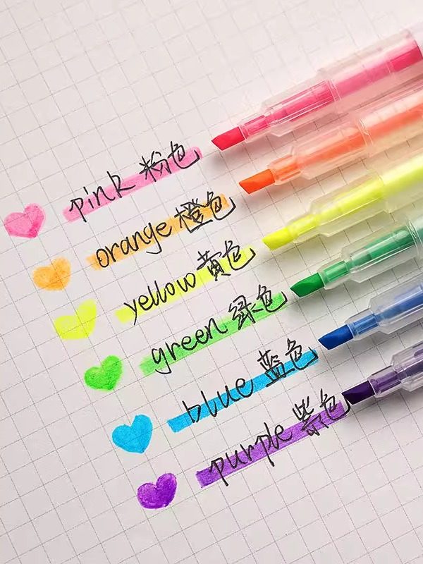 Double-Ended Highlighter Pen Set for Students, Wholesale Highlighters, High Aesthetic Value, Trendy Marker Pens for Note-Taking