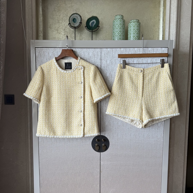 [Summer Como] Italian Luxury Ubertino Light Yellow Tweed Short-Sleeved Jacket