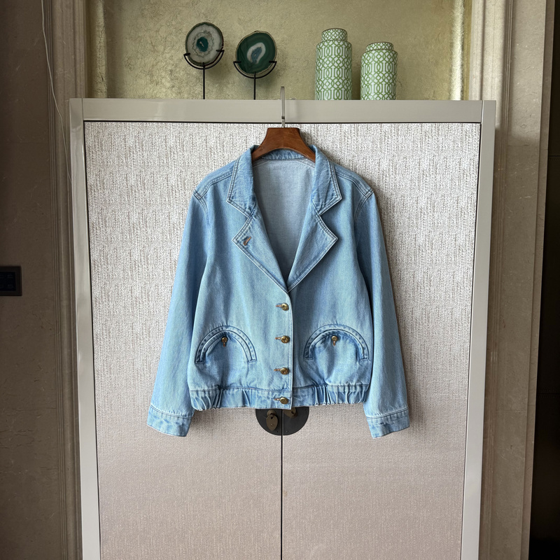 [Shell Denim] Turkish Palace-Style Vintage Suit Collar Shell Pocket Denim Jacket