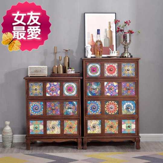 Speed ​​European solid E wood bucket cabinet American bedroom bedside cabinet retro old storage bedside table simple modern drawer