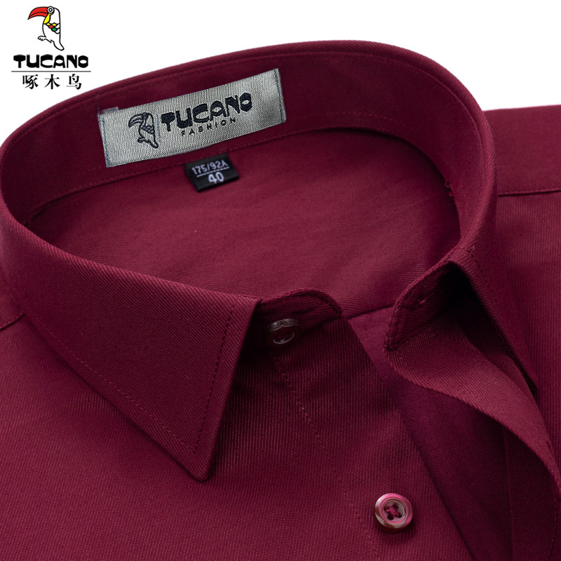 Woodpecker Autumn Shirt Men's Long Sleeve Business Casual Burgundy Year of the Horse Zodiac Year Festive Middle-Aged Large Size Shirt