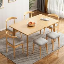 Folding table small family type solid wood legs multifunction table Nordic minimalist home dining table rectangular table and chair combination