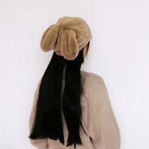 Winter plush cartoon bunny ears warm hat for women cute and simple student outdoor age-reducing Japanese hat