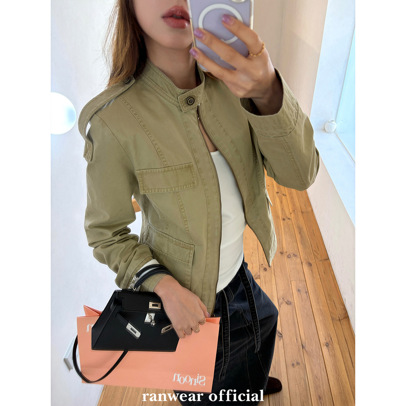 Ranwear Exclusive! 'Vintage Paddle' Heavy-Duty Washed Zipper Shoulder Strap Multi-Pocket Short Workwear Jacket Ranwear Exclusive! 'Vintage Paddle' Heavy-Duty Washed Zipper Shoulder Strap Multi-Pocket Short Workwear Jacket