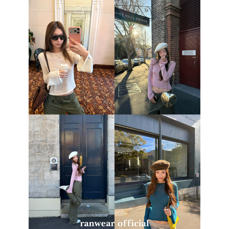 Ranwear's Main Recommendation Is B! 'Soft Light Filter' Stylish Bell-Sleeve Lazy-Style Loose-Fitting Solid Color Knitted Base Shirt Ranwear's Main Recommendation Is B! 'Soft Light Filter' Stylish Bell-Sleeve Lazy-Style Loose-Fitting Solid Color Knitted Base Shirt