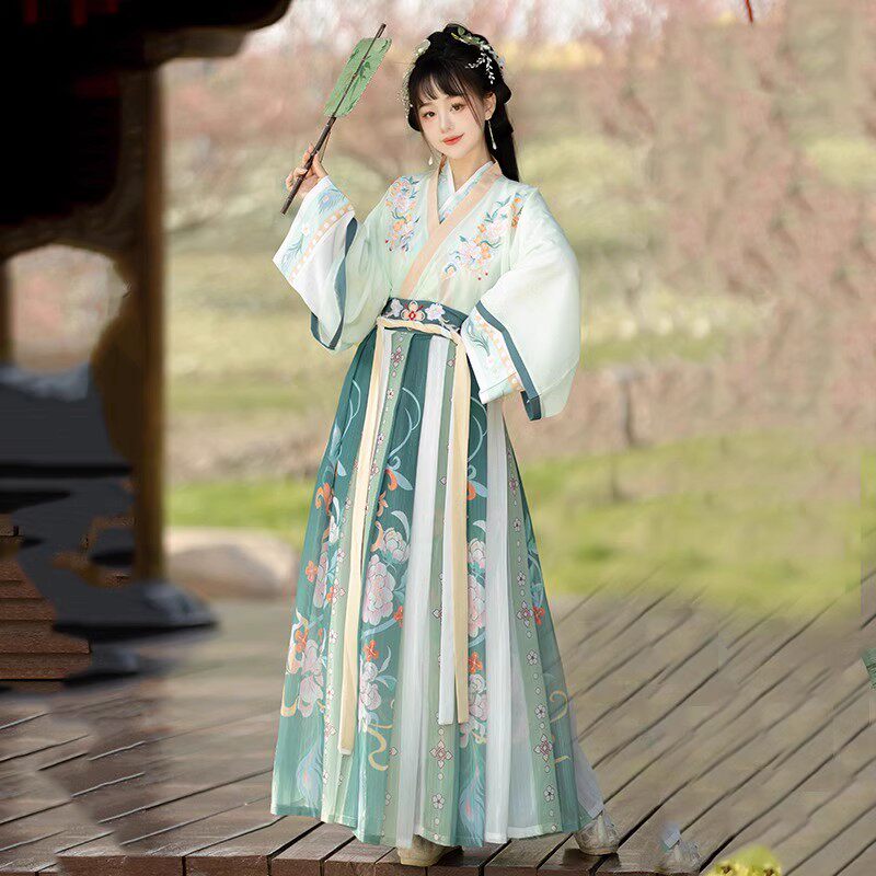 原创正品魏晋制汉服女中国风交领齐腰襦裙日常古装绣花春秋新款_古风_淘宝游戏网