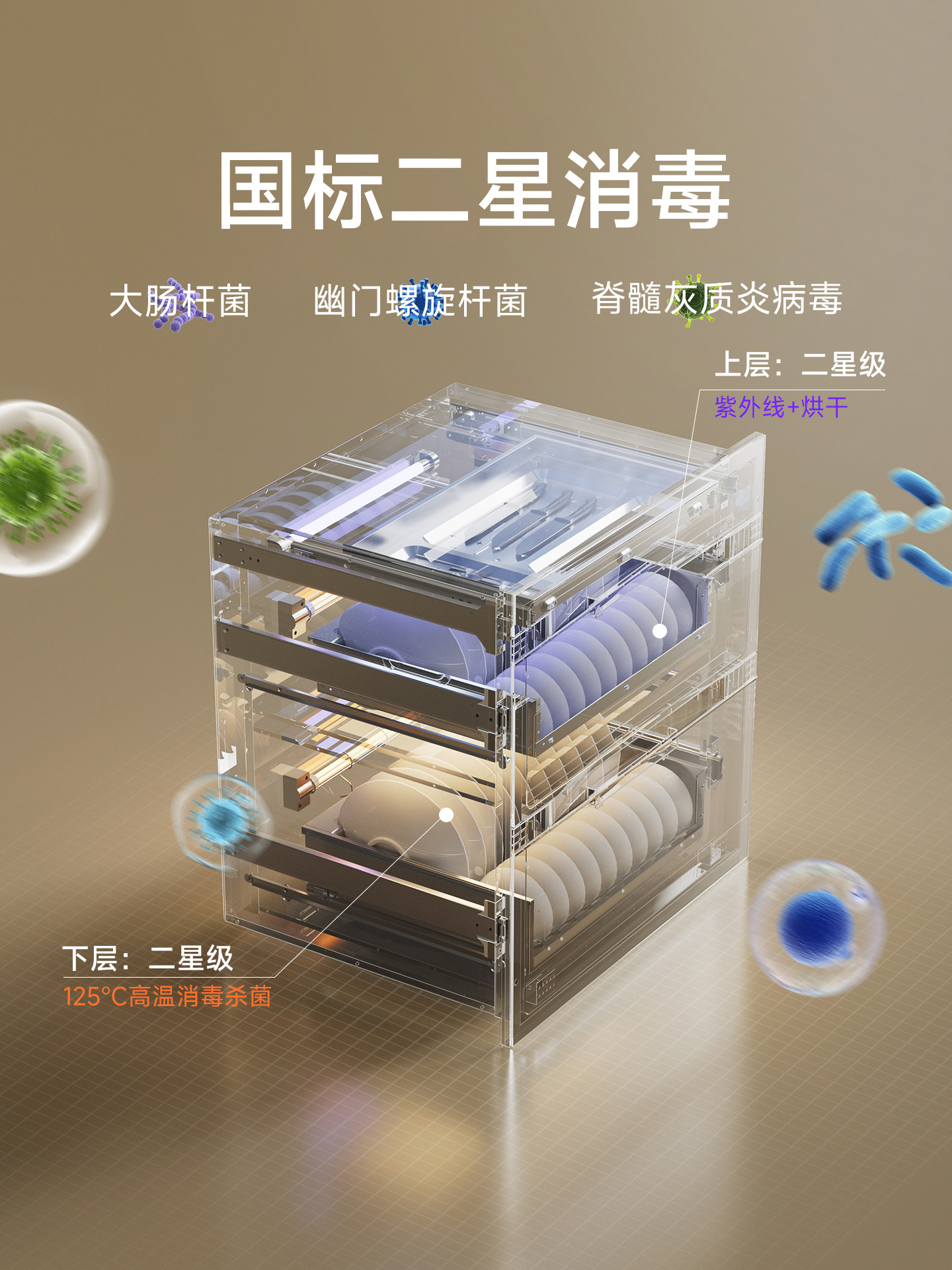 Royalstar White Household Integrated Embedded Light Wave Disinfection Cabinet with Ultraviolet High-Temperature Drying for Kitchen Disinfection and Dish Storage
