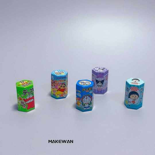 Simulation Mini-Lebensmittelspielzeug Kuromi Xiaoxin sechseckiges Crackerfass Supermarkt Convenience Store Snack DIY Ornament Spielzeug