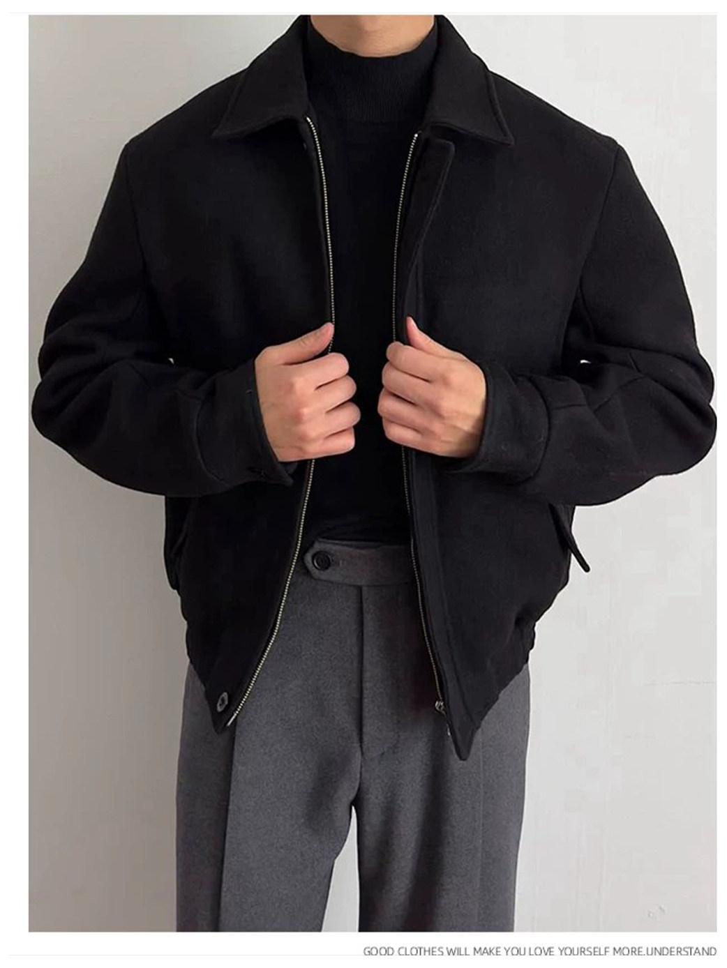 Stay the Night Wool Bone-Striped Lined Shoulder Zip Jacket