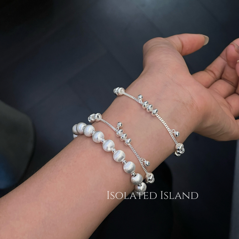 【Frenchlace】High-End Full-Body S925 Sterling Silver Ot Clasp Brushed Silver Ball Bracelet, Runway Style 【Frenchlace】High-End Full-Body S925 Sterling Silver Ot Clasp Brushed Silver Ball Bracelet, Runway Style