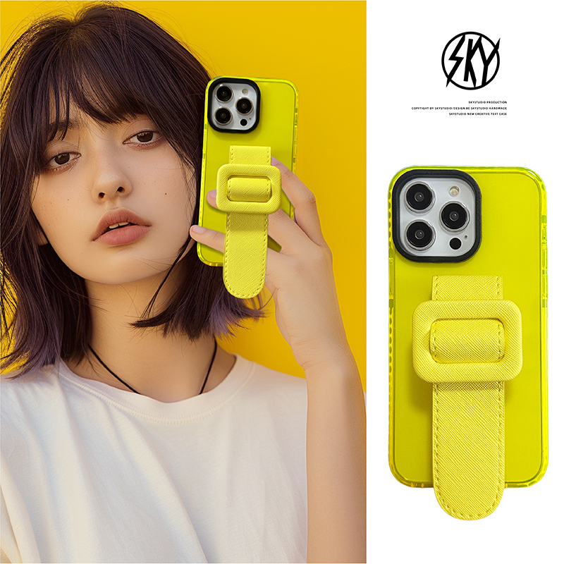 Simple Fluorescent Leather Wristband Apple 17 Pro Max Phone Case Stand Suitable for iPhone 15 Plus Soft 14 Pro Silicone Case 13 Bag Same Style 12 Rose Red 11 Trendy Brand Xr Women's Model Air