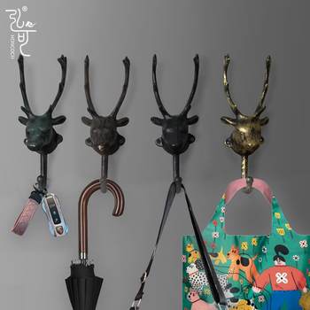 Chinese courtyard wall-mounted fulu decorative retro cast iron hook creative hanger porch storage key pastoral animals