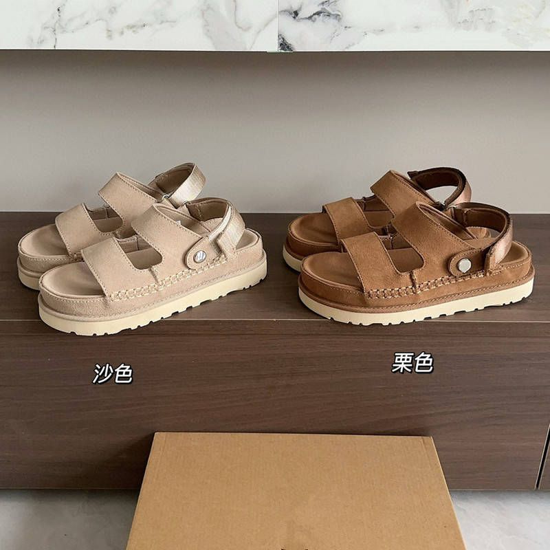 Xiao U's Home in Sangpo Village 2026 Summer New Leather Beach Sandals with Thick Soles, Height-Increasing Casual Two-Strap Women's Slippers