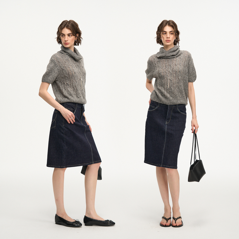 Attia Glowy Wool and Alpaca Blend High-Neck Cable Knit Short-Sleeve Knit Top