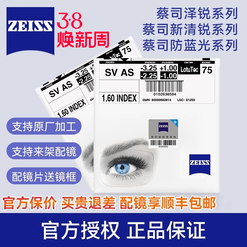 ツァイス ツァイスレンズ 1.60 ブルーライト防止 変色防止 1.67 超薄型 非球面 新品 クリア シャープ ツァイス 近視 2枚