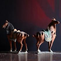 New Tang Dynasty painted pottery horse ornaments antique pottery maned horse Chinese style home decoration collection art antique style