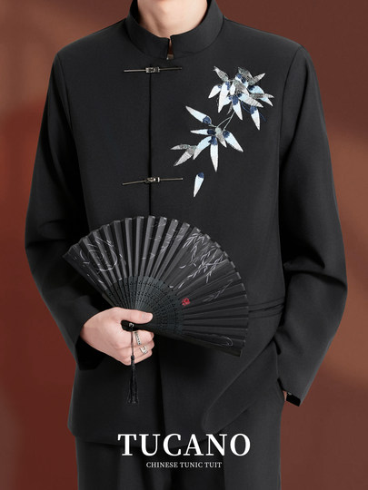 Woodpecker Classical Blue Leaf New Chinese Style Engagement Suit Men's Suit Set Wedding Light Luxury Suit Groom's Dress K