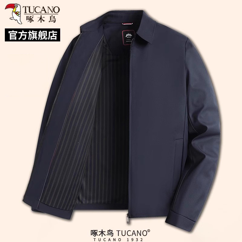 啄木鸟春秋新款中年商务休闲夹克男士行政爸爸外套翻领干部上衣C