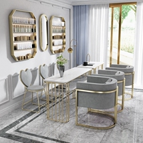 Nordic iron double-layer marble manicure table and chair set Internet celebrity sofa chair single and double special offer golden manicure table