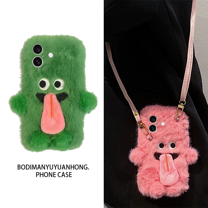 Suitable for Apple 17 Phone Case iPhone 16 Can Be Worn Cross-Body 15Promax Magnetic 12Mini Tongue Kiss 11 Little Monster 13 Autumn and Winter 8Plus Plush Style Xr Quirky 7 Six Xsmax Seven 14 Eight Se2