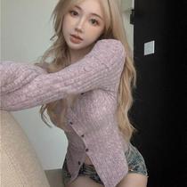 Spot quick release lazy style Japanese retro early autumn new slim design niche soft waxy knitted cardigan V-neck