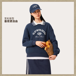 李宁正品运动潮流系列女子宽松翻领复古时尚潮流套头卫衣awdu450