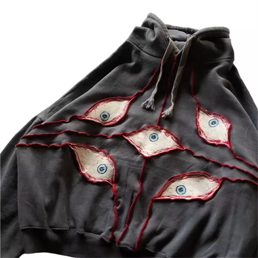 Американский худи с рисунком глаза дьявола JNCO, стиль Y2K, длинный рукав, толстый хлопковый тканевый хэлпер, модный худи