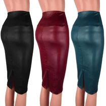 Leather Skirt Back Split Women Sexy Bodycon Pencil Skirt Sex