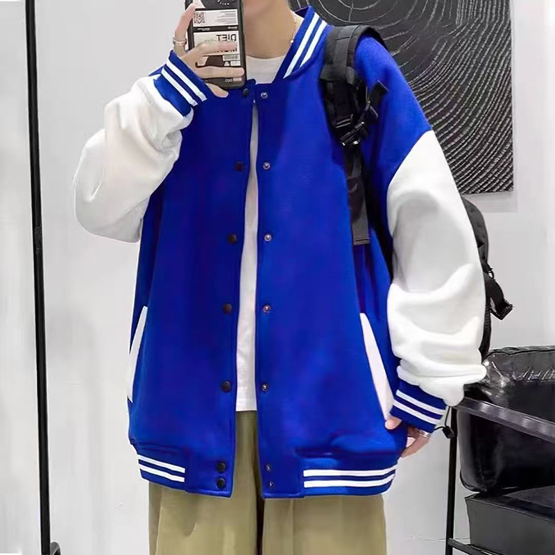 Klein Blue Baseball Jacket Unisex Trendy College Style Loose Fit Versatile Casual Jacket Blue Color-Blocked Outerwear Klein Blue Baseball Jacket Unisex Trendy College Style Loose Fit Versatile Casual Jacket Blue Color-Blocked Outerwear