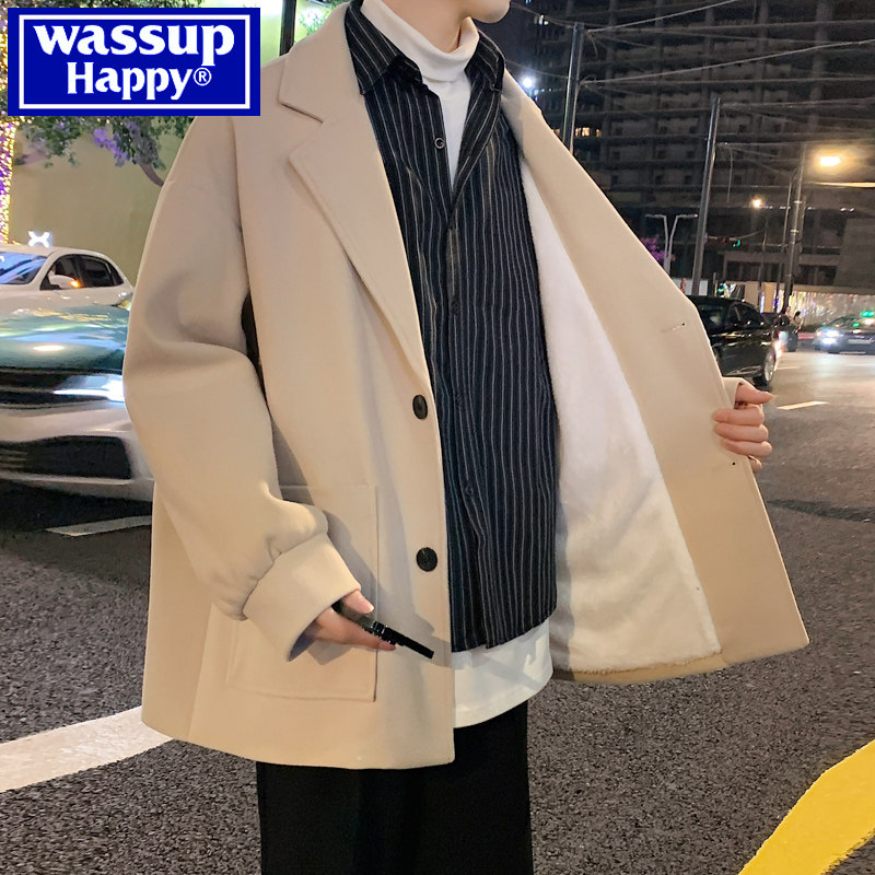 короткое шерстяное пальто wassup happy, мужской весенне-осенний утолщенный костюм высокого класса, шерстяное пальто, зимняя одежда Изображение 1