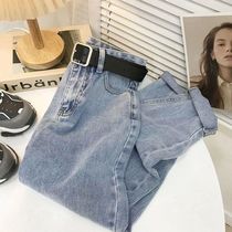 Simple Light Blue Thin Straight Pants Spring Autumn High-wai