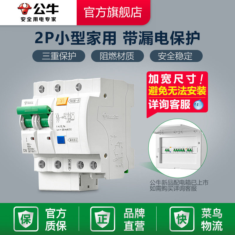 公牛2P小型断路漏电保护器断路器空气家用空开电闸开关25A32A63A