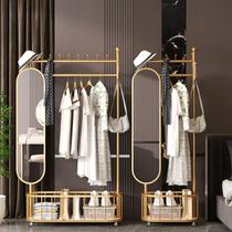 Coat rack floor mirror home bedroom rotatable storage mobile fitting mirror with dressing mirror integrated clothes hanger