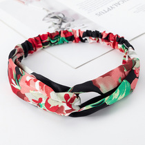 Japanese and Korean hair accessories retro polka dot print wide-brimmed cross headband sweet simple headscarf elastic hairband headband
