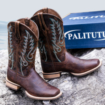 2024 New Genuine Leather V Mouth Embroidery Retro Western Denim Fashion Boots Woman 100 lap V Mouth Sleeve Boot Tide Martin Boots