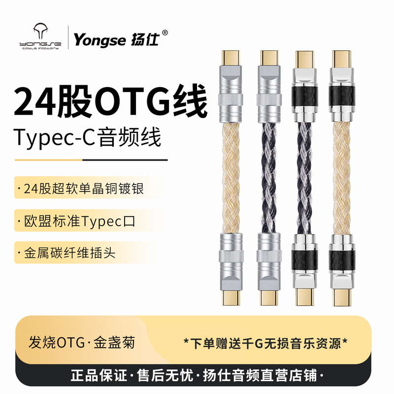 Yangshi 24-Strand Copper Silver-Plated Type-C to Type-C Audio Cable Otg Sound Card Decoder Headphone Amplifier Mobile Phone Connection Cable