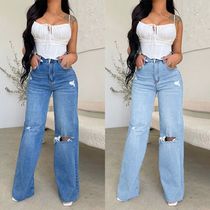 2024 Fall New Womens High Waist Ripped Jeans Fashion Loose