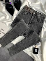 Classic High Waist Leopard Print Skinny Pencil Denim Pants S