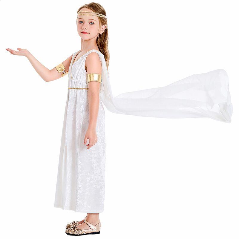 Goddess Costume White Long Dress Ancient Greek Mythology Theme Halloween Athena Cosplay Elegant Straight Hair