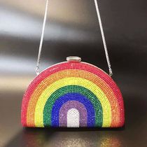 rainbow Rhinestone Crystal clutch Purse Women’s Chain Mini