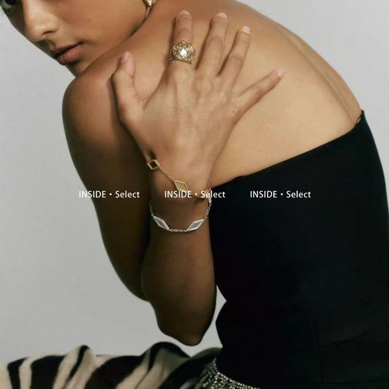 Inside Officially Authorized La Serenidad Diamond-Encrusted Rhombus Bracelet/Frosted Texture Niche Jewelry