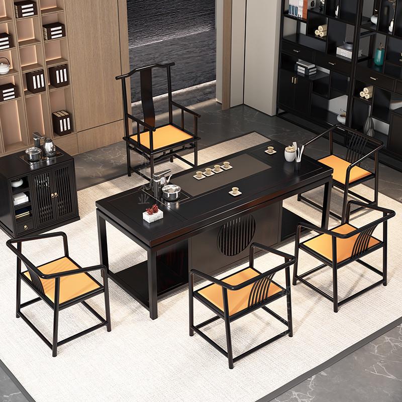 New Chinese-Style Tea Table and Chair Set, Solid Wood Black Rosewood Color, Kung Fu Tea Table and Tea Set, All-In-One, Simple Design for Home Use